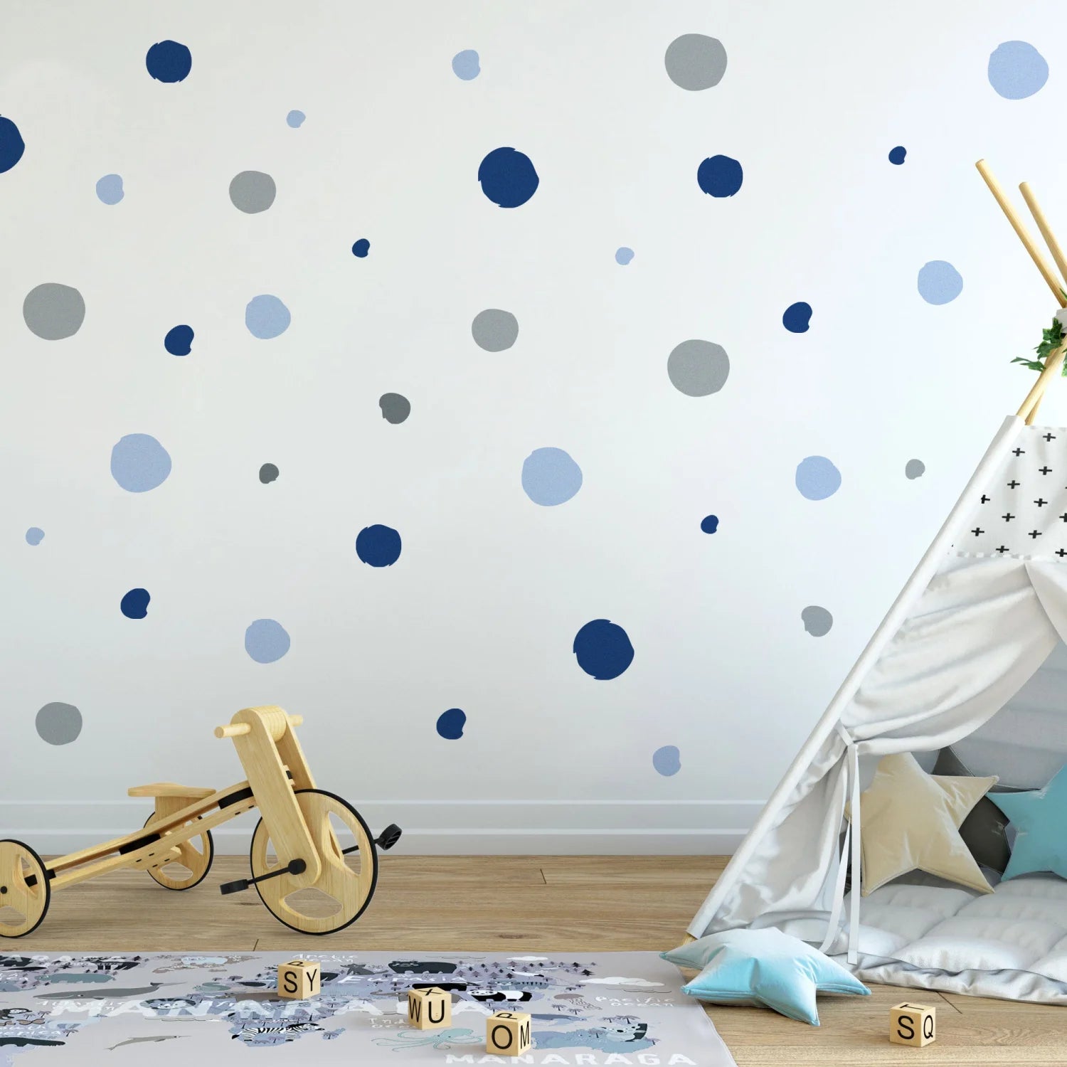 Blue & Grey Polka Dot Wall Decal - Decals Dots