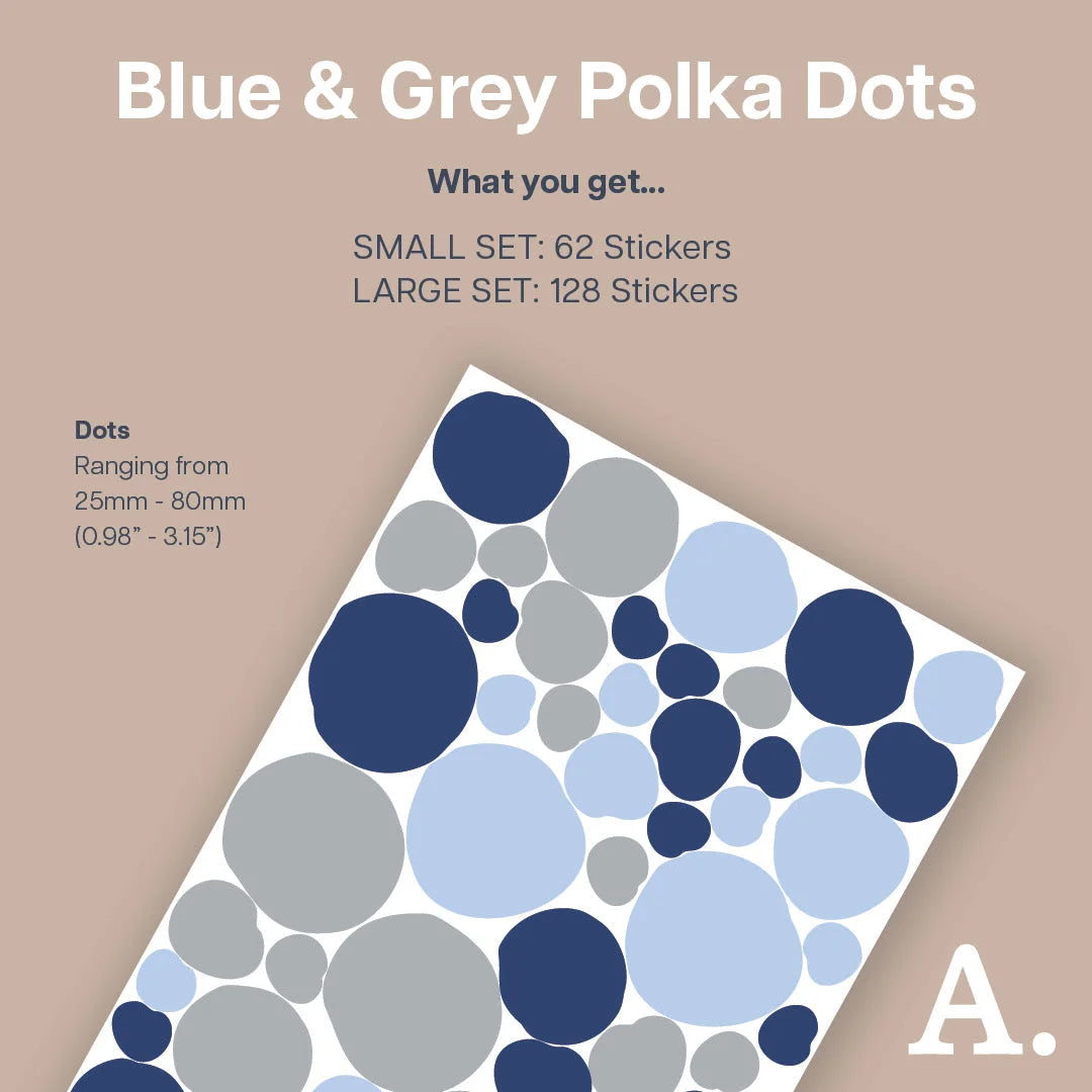 Blue &amp; Grey Polka Dot Wall Decal - Decals - Polka Dots