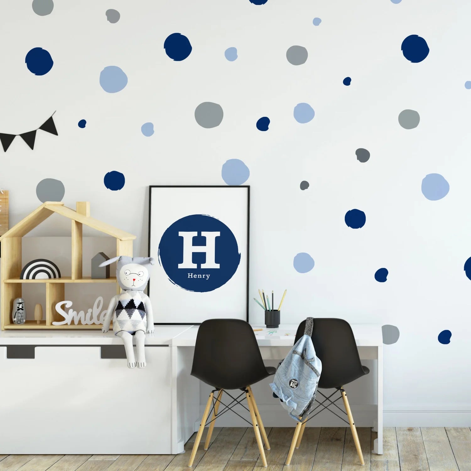 Blue &amp; Grey Polka Dot Wall Decal - Decals Dots