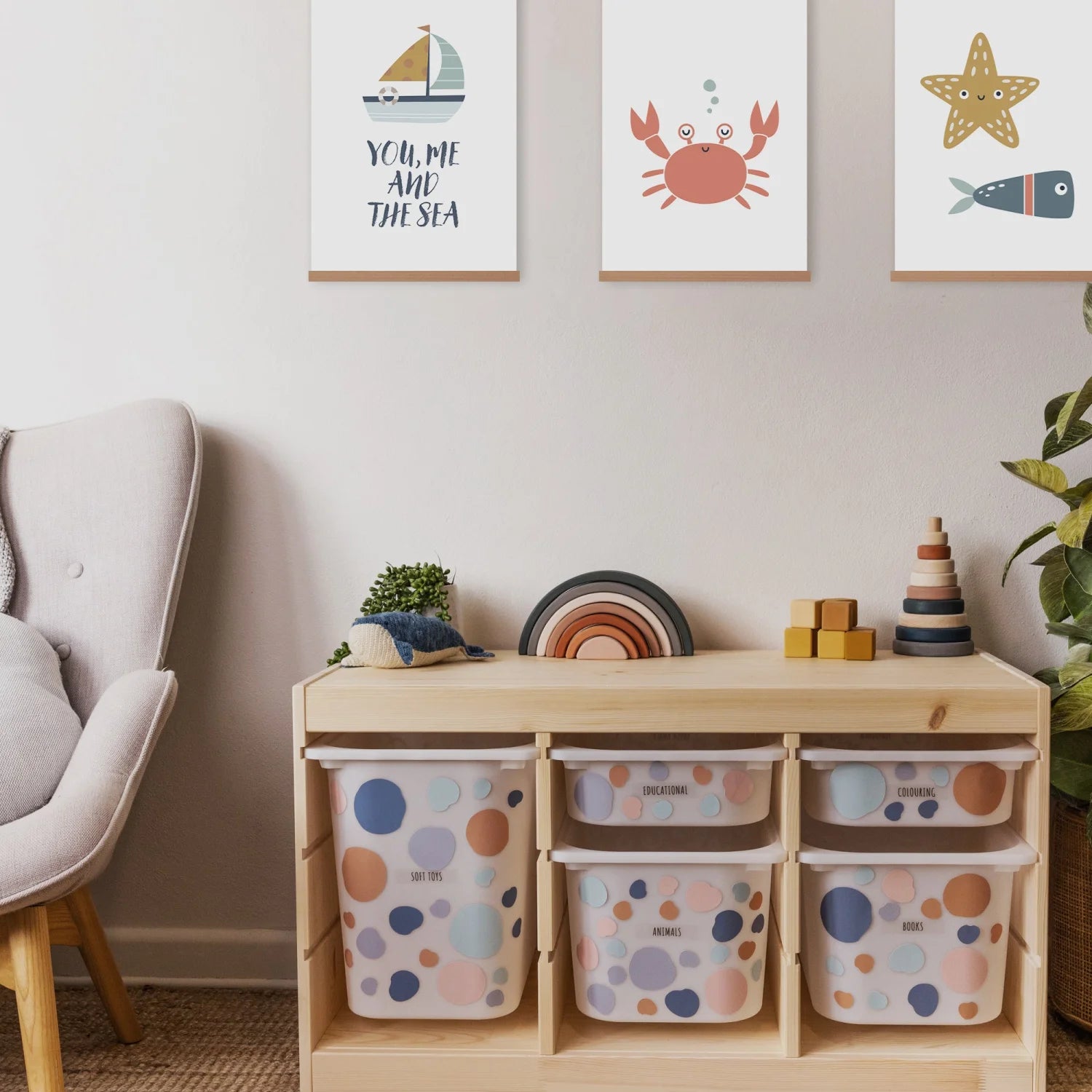 Dots Boho - Storage Tub Decals Organisational Tubs