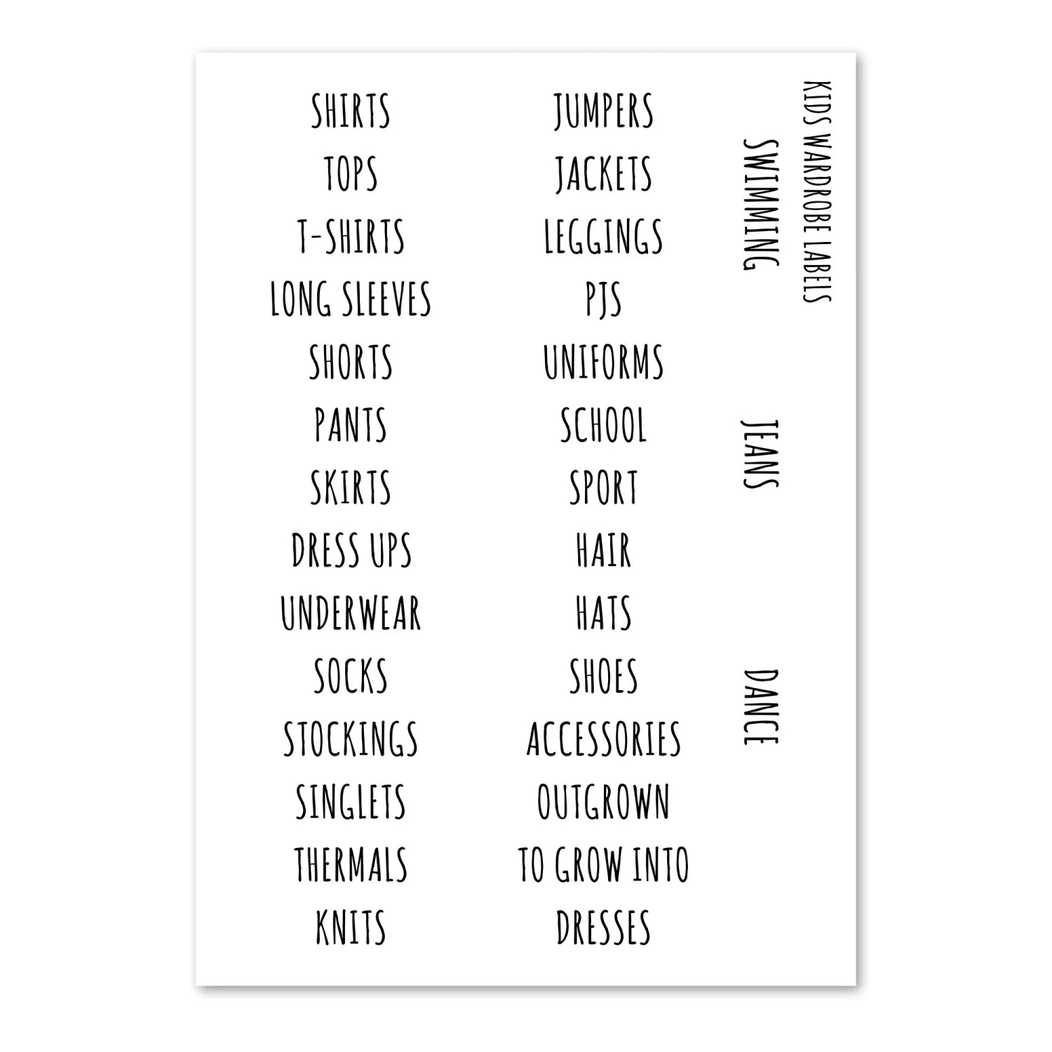 Kids’ Wardrobe Labels - Clear Rectangular Organisation