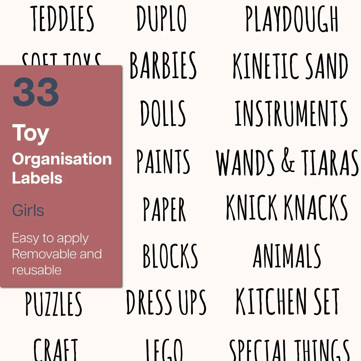 Toy Labels - Girls - Clear Rectangular - Organisation Labels